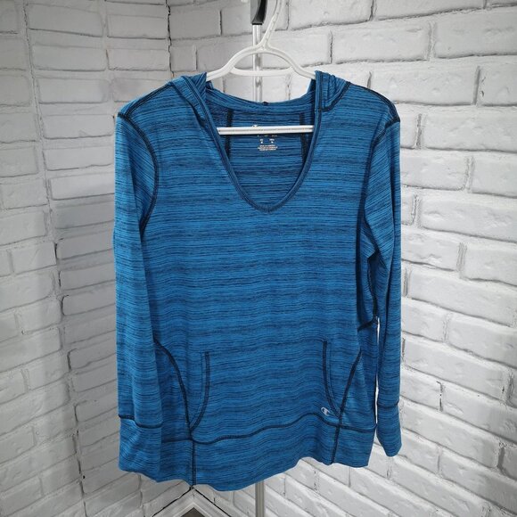 Champion Ladies V-neck Teal Blue Hooded Pullover - Picture 1 of 12